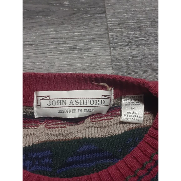 Vintage John Ashford Men's 3d Knit Coogi Style Multicolor Pullover Size Medium - Picture 2 of 6